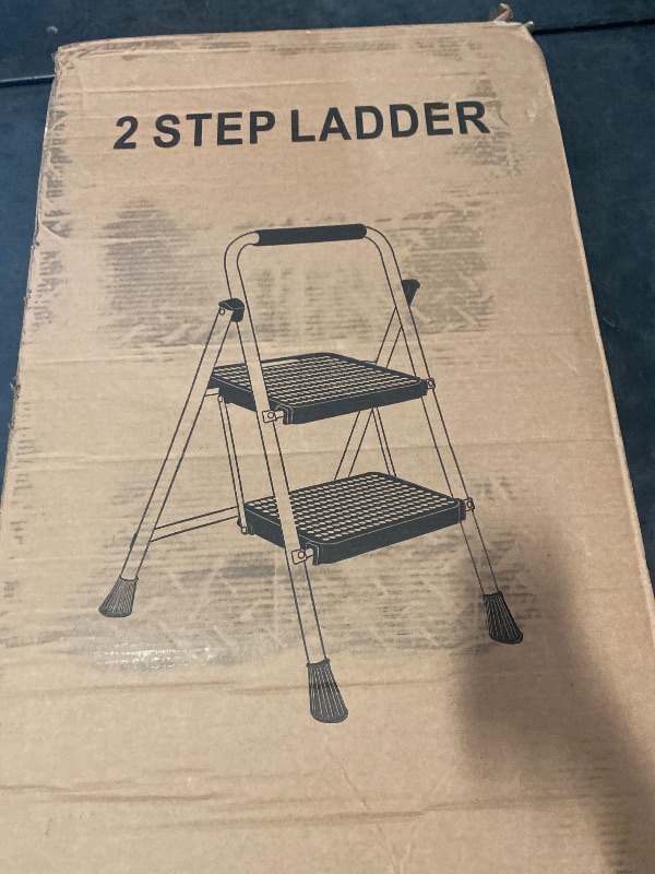 Photo 1 of 2 Step Ladder, Portable Steel Folding Step Stool with Wide Anti-Slip Pedal & Convenient Handgrip, 500lbs Sturdy Steel Ladder, Black
