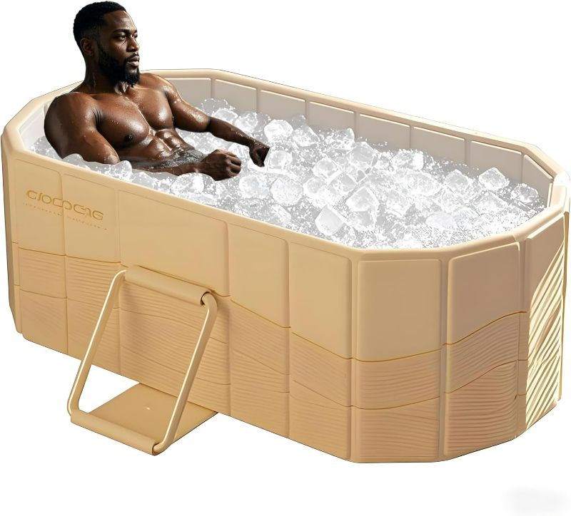 Photo 1 of 59” XXL Oval Cold Plunge tub for Athletes, Portable Ice Bath Tub, Extra Large Full-Body Ice Bath Tub for Recovery, Home & Outdoor Use – Beige