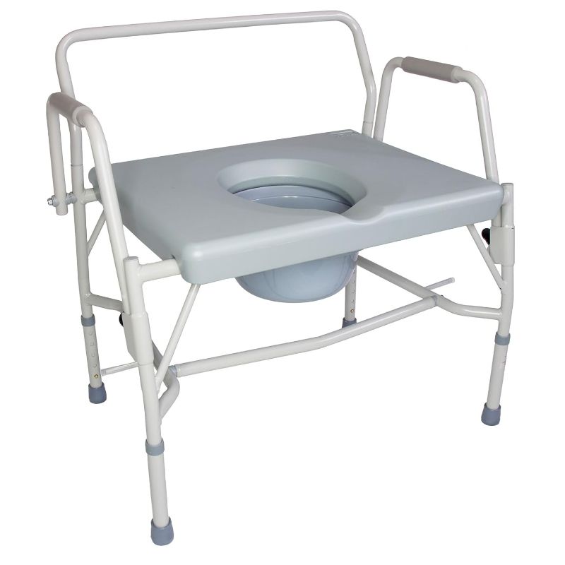Photo 1 of DMI Drop Arm Portable Toilet Commode, Extra-Wide Seat, 500 Pound Weight Capacity, Bucket with Lid Included, Adjustable Legs, Elderly Assistance Products, Grey