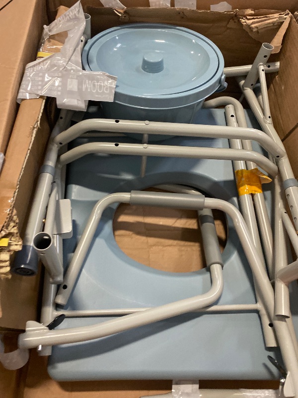 Photo 1 of DMI Drop Arm Portable Toilet Commode, Extra-Wide Seat, 500 Pound Weight Capacity, Bucket with Lid Included, Adjustable Legs, Elderly Assistance Products, Grey