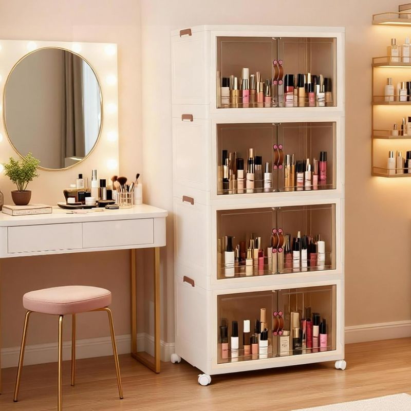 Photo 1 of GCCSJ 480QT Stackable Storage Bins with Lids, 120Gal Extra Large Collapsible Storage Box with Wheel, Plastic Storages with Transparent Door for Home Bedroom Kitchen Garage, White