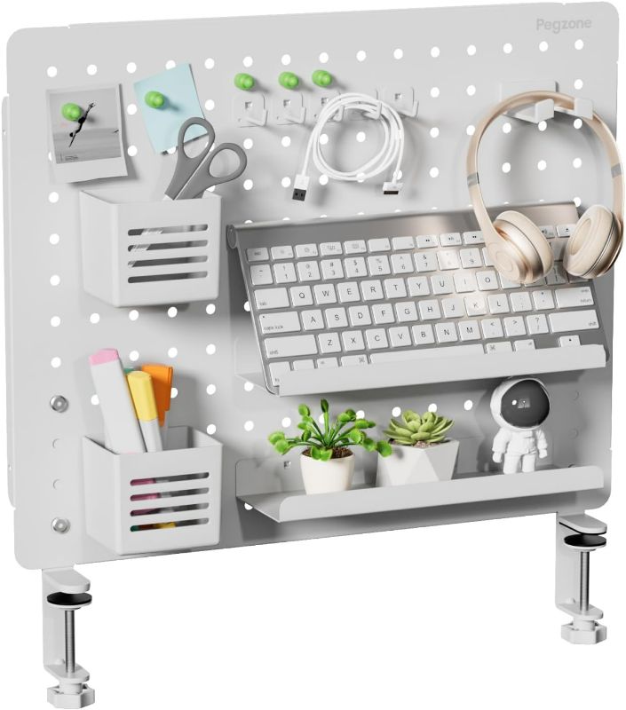 Photo 1 of Clamp-on Desk Pegboard, Desk Organizer for Office Gaming Home, Magnetic Metal Peg Board with 15 Accessories, Privacy Panel for Office, 20.4" x 16.5", Large, White
