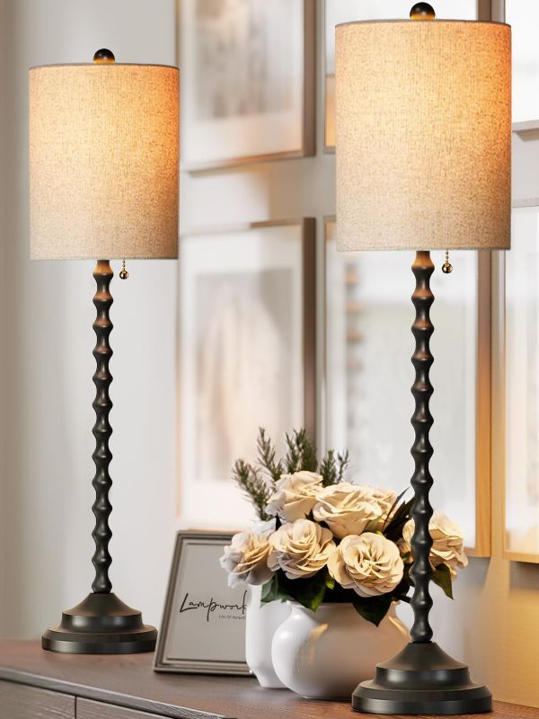 Photo 1 of Buffet Lamps, Table Lamps Set of 2-30" H Tall with Sturdy Metal Bases & Textured Linen Shades - UL Certified, Ideal for Creating a Cozy Vibe in Living Rooms, Dining Rooms & Entryways (Black)