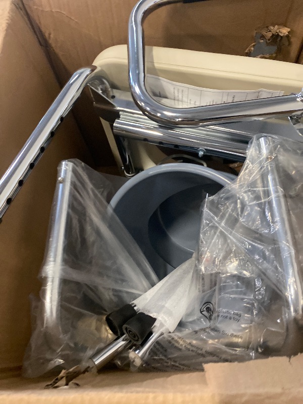 Photo 1 of Drop Arm Bedside Commode, Commode Toilet with Padded Seat and Backrest, 400lbs Capacity, 5.3QT Removable Bucket and Splash Guard, Adjustable Height Portable Toilet for Adults, Beige