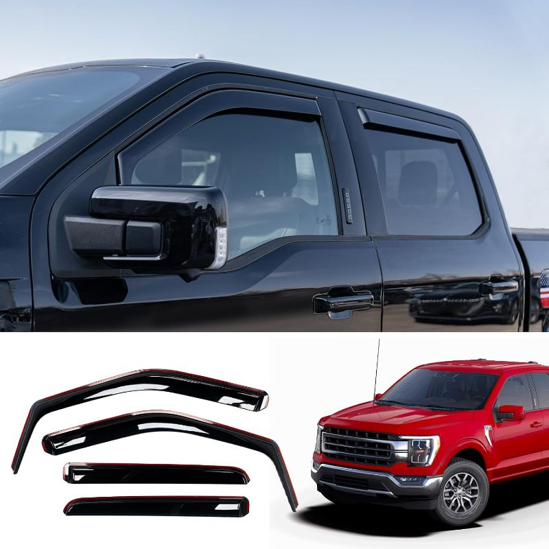 Photo 1 of Extended Visor Rain Guards Compatible with 2015+ F150 2017+ Raptor F-250 F-350 F-450 F-550 Super Duty SuperCrew Front and Rear in-Channel Window Visors Wind Deflectors 4PCS Accessories