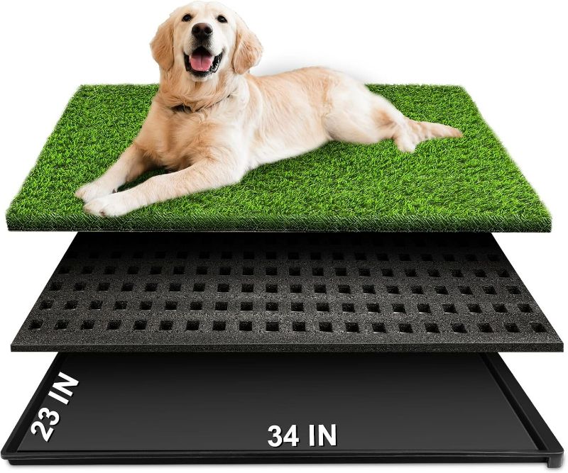 Photo 1 of Dog Pad With Tray, 34'X23' Large Artificial Turf Grass Potty, Reusable Puppy Pee Pads for Dogs, Portable Dog Litter Box for Indoor/Outdoor Potty Training Toilet