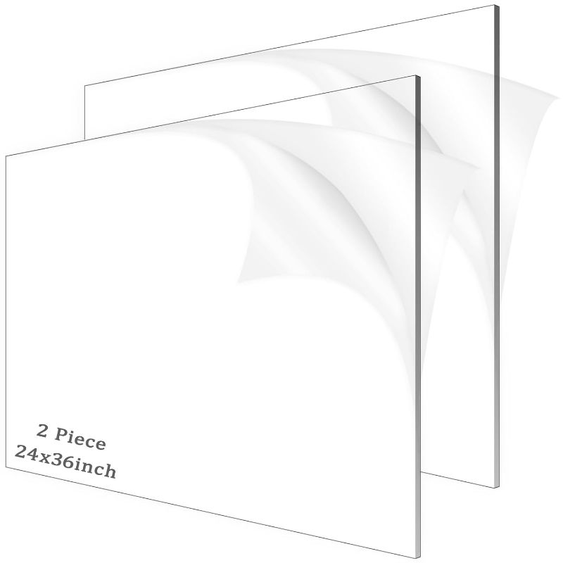 Photo 1 of 2 Pieces 1/8" Thick (3mm) Acrylic Sheets,Clear Cast Plexiglass 24” x 36” with Protective Paper for Signs DIY Display Projects,Craft,Photo Frames