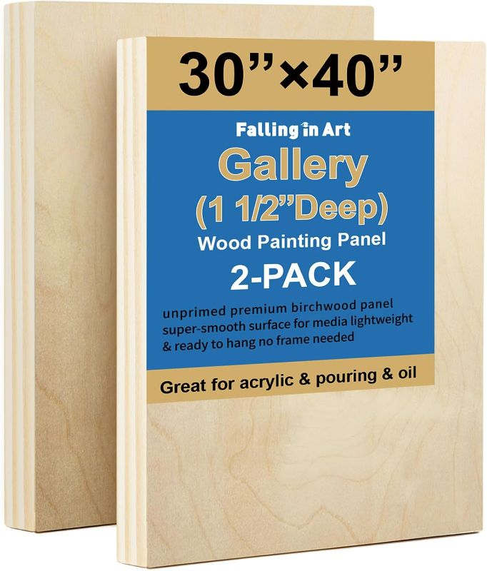 Photo 1 of Falling in Art 1 Pack Unfinished Wooden Canvas Panels, 30x40 Gallery Birch Wood Panels Kit, 1 1/2" Deep Art Cradle Boards for Acrylic Painting, Pouring and Burning