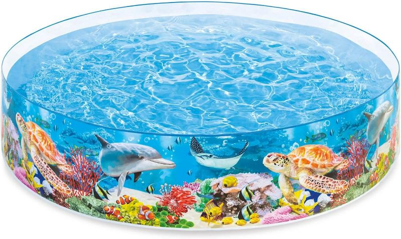 Photo 1 of Intex Deep Sea Blue 8 Feet x 18 Inch SnapSet Instant Round Plastic Above Ground Swimming Kiddie Pool for Ages 3 Years and Up, Blue