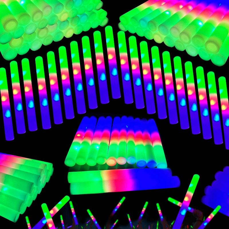 Photo 1 of 130-Pack Premium LED Foam Glow Sticks Bulk – Wedding Glow Sticks for Reception, Foam Lights Up Sticks, Party Supplies for Adults, Glow Party Favors, Lighted Foam Rods, DJ Club Event Glow Stick.
