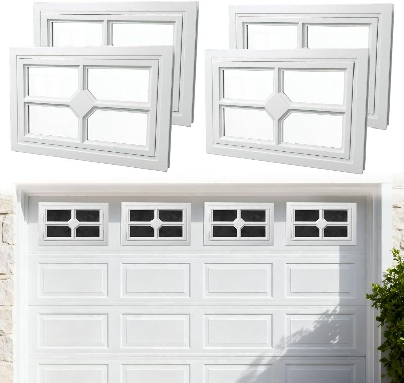 Photo 1 of 4 Pcs 21"×14" Garage Door Windows, Replacement Vinyl Windows Inserts Kit with UV Resistant Resin Glass, Window Inserts for Exterior Garage Doors