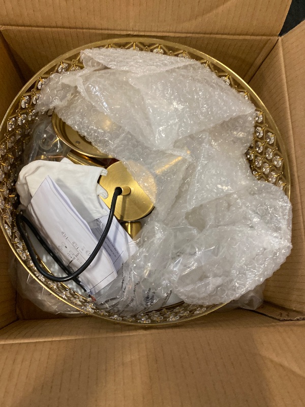 Photo 1 of 3-Light Gold Semi Flush Mount Ceiling Light Fixture,Modern Drum Crystal Metal Acrylic Round Close to Ceiling Light