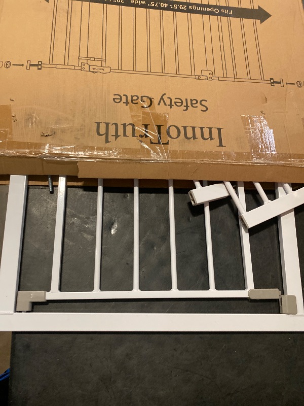 Photo 1 of InnoTruth 29.5–40.75" Baby Gate for Stairs, 30" Tall Dog Gates for Doorways & Hallways, Safety Gate for Kids & Pets, Pressure-Mounted Walk-Through with Dual Lock & 2-Way Swing, White