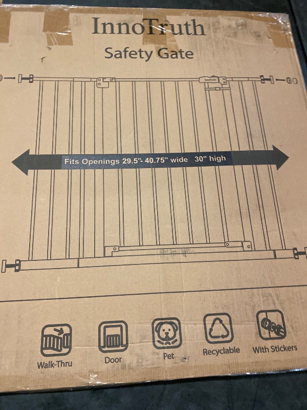 Photo 1 of InnoTruth 29.5–40.75" Baby Gate for Stairs, 30" Tall Dog Gates for Doorways & Hallways, Safety Gate for Kids & Pets, Pressure-Mounted Walk-Through with Dual Lock & 2-Way Swing, White