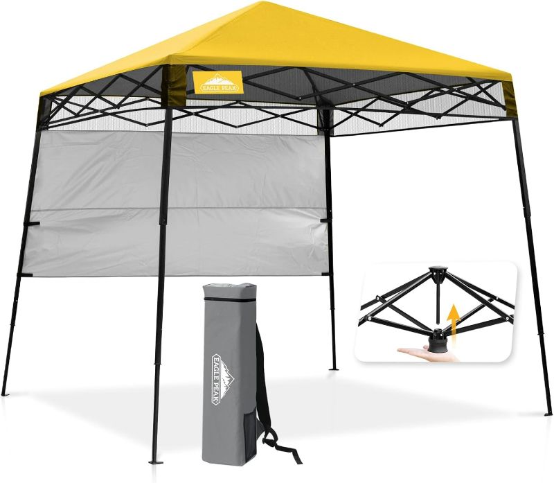 Photo 1 of EAGLE PEAK 8x8 Pop Up Canopy Tent with Sidewall, Compact, Portable Slant Leg Instant Sun Shelter for Beach, Sports, & Camping, 8x8 Base 6x6 Top, Yellow