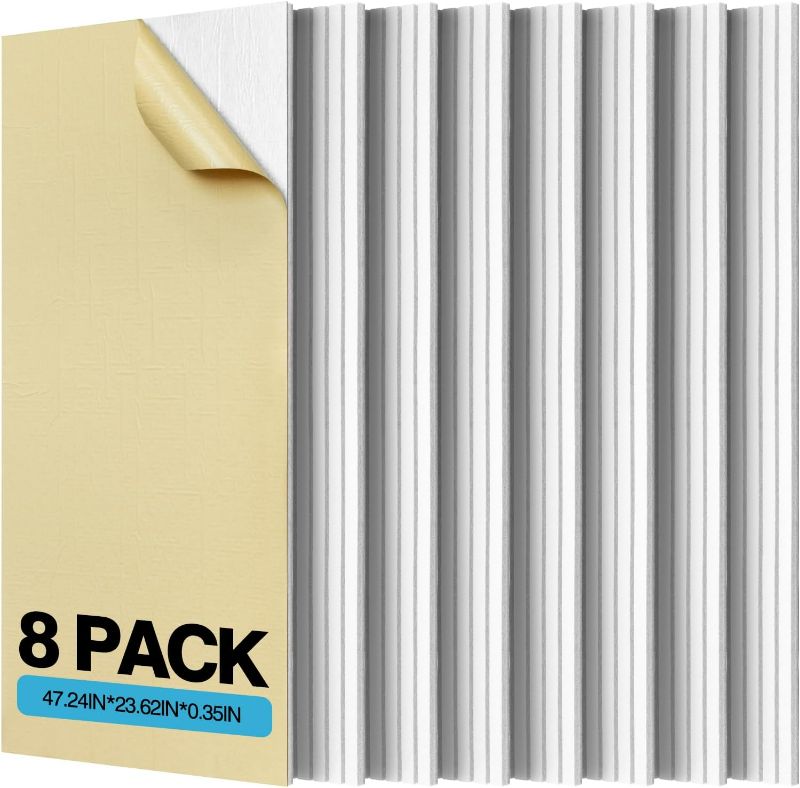 Photo 1 of Large Acoustic Panels, 47.2" X 23.6" X 0.35" Soundproof Wall Panel, Self-Adhesive Decorative Sound Proof Panels, High Density Absorbing Acoustic Treatment (White, 8 Pack)