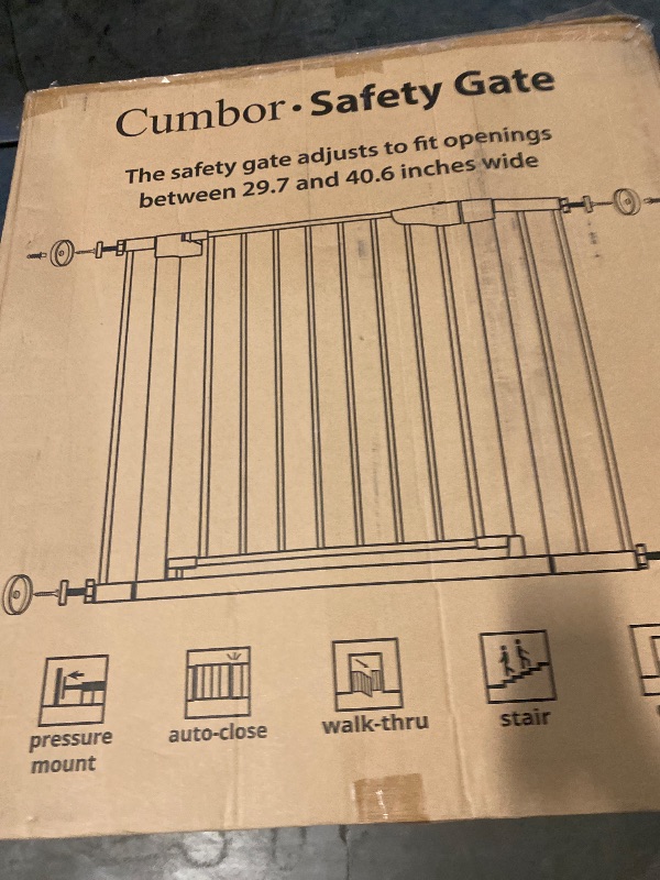 Photo 1 of Cumbor 29.7-40.6" Baby Gate for Stairs, Mom's Choice Awards Winner-Dog Gate for Doorways, Pressure Mounted Auto-Close Pet Gates for Dogs Indoor, Safety Child Gate with Easy Walk Thru Door, White