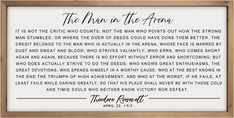 Photo 1 of flangairy The Man In The Arena Wall Art Framed 24.8x12.6inch, Wood Motivational Office Wall Decor for Men, Inspirational Positive Famous Quotes Home Decor (Black)