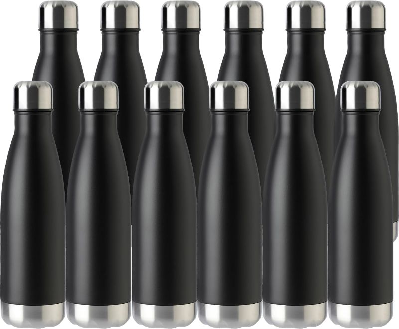 Photo 1 of MEWAY 17oz Sport Water Bottle 12 Pack Vacuum Insulated Stainless Steel Leak-Proof Double Wall Cola Shape Water Bottle,Keep Drinks Hot & Cold (Black,12 Pack)