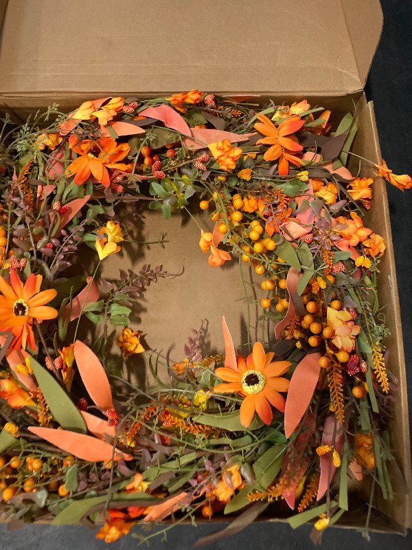 Photo 1 of JINGHONG Fall Wreaths for Front Door 24 Inch Artificial Fall Wreath Large Autumn Wreath for Outside Wall Porch Harvest Thanksgiving Day Celebration