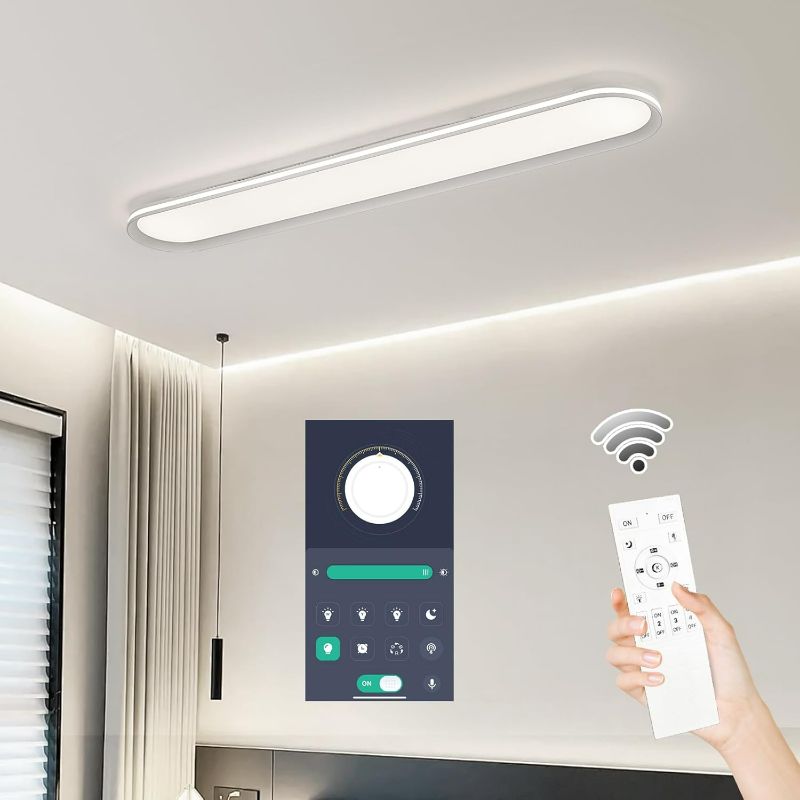 Photo 1 of 47.1 Inch Dimmable Metal LED Ceiling Light,Slim, Edge Lit - 65W Full Spectrum Linear Ceiling Lamps,3000-6500K Modern Ultra Thin Low Profile Light Fixture for Kitchen, Home & Office Hallway