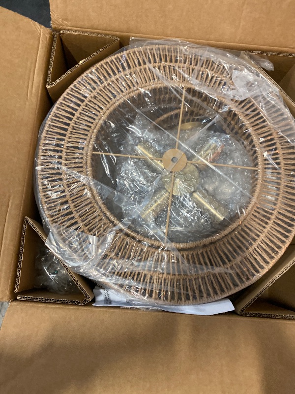 Photo 1 of 4-Light Boho Rattan Chandelier Light Fixture, 17.7” Hand Woven Rustic Chandeliers Farmhouse Chandelier Hanging Light for Dining Room Kitchen Island, Living Room, Foyer