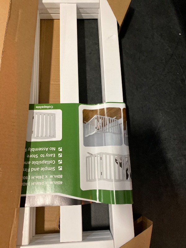 Photo 1 of Freestanding Dog Gate Indoor,Doggie Gate Foldable Dog Gates for Doorways,Stairs or Hallways, Wooden White Pet Gate for The House, Pet Fence with Support Feet Included,24 "Height-3 Panels