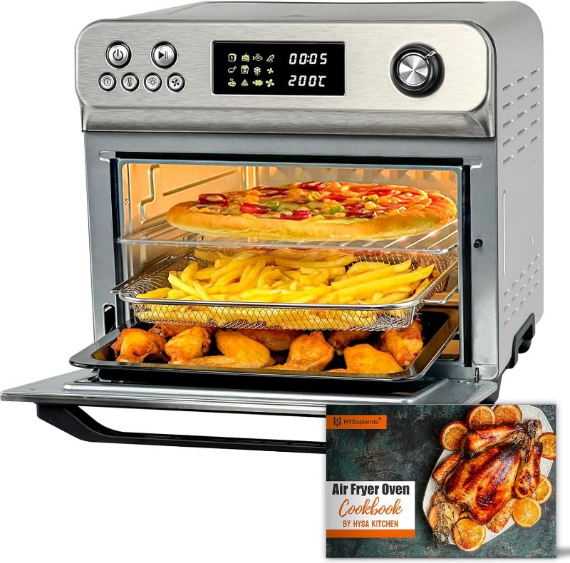 Photo 1 of HYSapientia Air Fryer Toaster Oven Combo, 26Quart 10-in-1 Extra Large Countertop Convection Oven with LED Display Knob Control, 1800W Stainless Steel, Less Oil, Faster Cooking,7 Accessories+Recipe