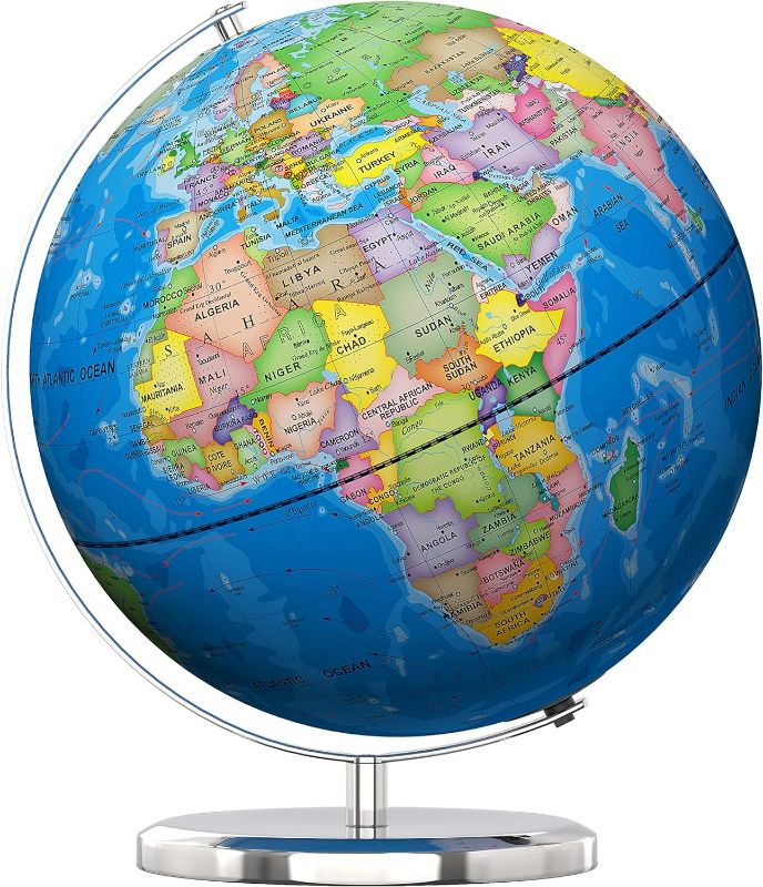 Photo 1 of 13" World Globe with Stand, Illuminated Educational Globes with HD Printed Map for Kids Classroom Learning, LED Globe Lamp with Stable Heavy Metal Base