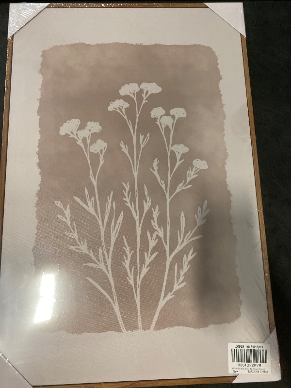 Photo 1 of KUVIOKE Boho Botanical Flower Framed Wall Art Farmhouse Vintage Floral Wall Painting Rustic Wildflower Neutral Prints Artwork Home Decor 16x24in (Natural Framed)