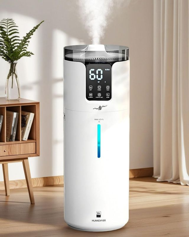 Photo 1 of Humidifier Large Room, 4.2 Gal/16L Large Humidifier for 1500 sq.ft, 360° Nozzles Cool Mist Ultrasonic, Top Fill Tower Humidifiers for Bedroom Office Plant wholehouse with Extension Tube, Night Light