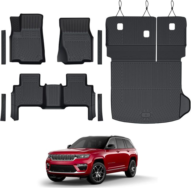Photo 1 of Floor Mats Set for 2022-2025 Jeep Grand Cherokee Accessories, Full Coverage All Weather Floor Mats Cargo Mat with Backrest Protectors & Door Sill Guards (Include 4xe Not for L or WK)