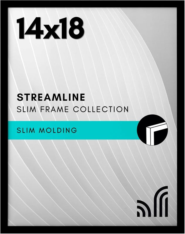 Photo 1 of Americanflat 14x18 Picture Frame with Polished Plexiglass - Streamline Collection - Thin Border Picture Frame for Wall Display - Hanging Hardware Included - Black