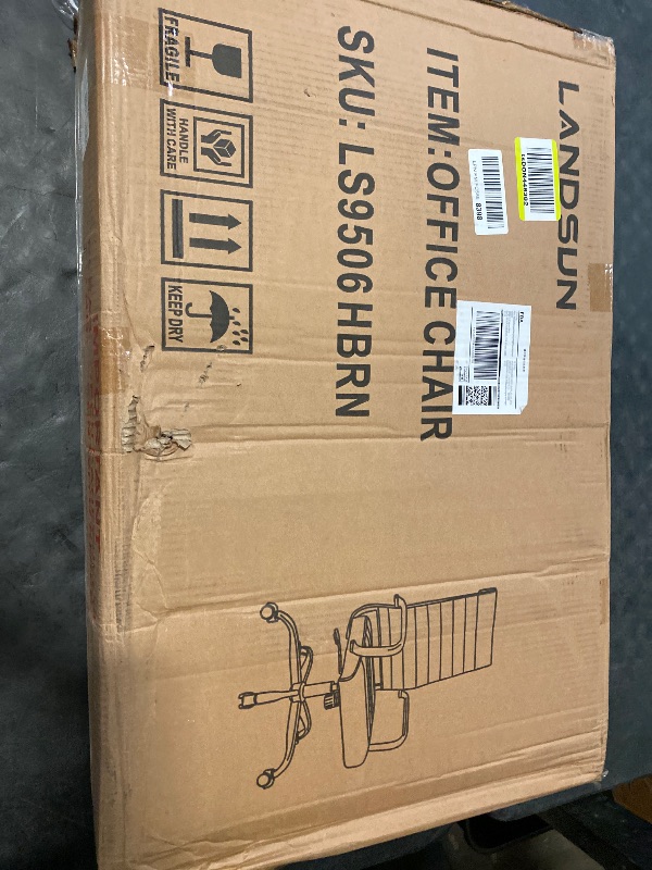 Photo 1 of LANDSUN Home Office Chair High Back Executive Chair Ribbed Leather Computer Desk Chair with Armrests Soft Padded Adjustable Height Swivel Modern Conference Chrome Brown