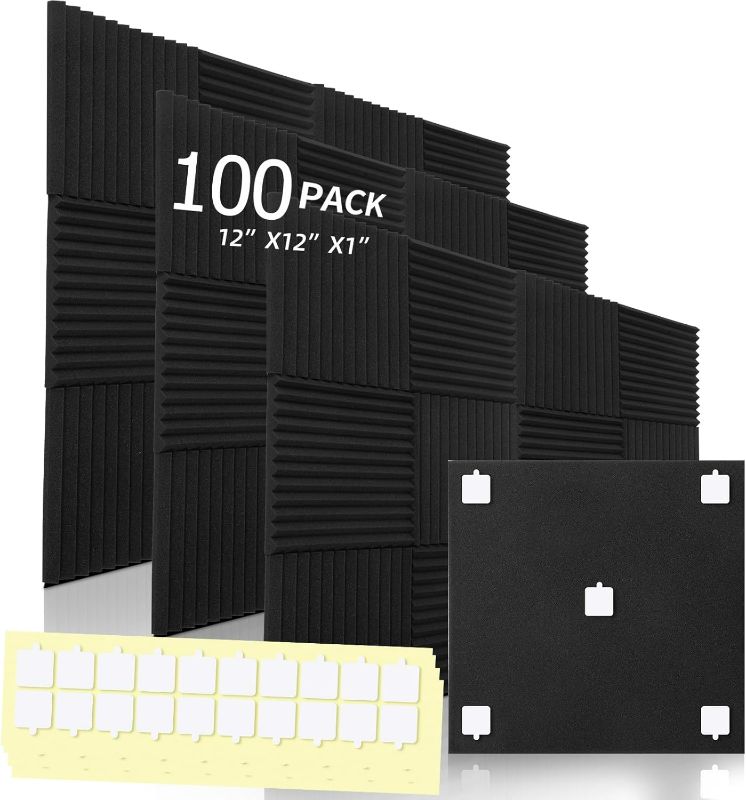 Photo 1 of 100 Pack Acoustic Foam Panels, Premium Sound Proof Foam Panels Black, Soundproof Wall Panels,High Density Acoustic Panels,Sound Absorbing for Studio Office Home, 12 x 12x 1Inch