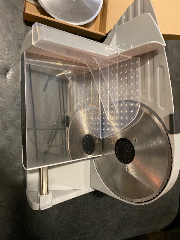 Photo 1 of Meat Slicer, 200W Meat Slicer Machine for Home, DC Motor Quiet Deli Slicer with 2 Removable 7.5'' Stainless Steel Blades, Adjustable Dial for 0-15mm, Electric Food Slicer for Meat, Cheese, Bread