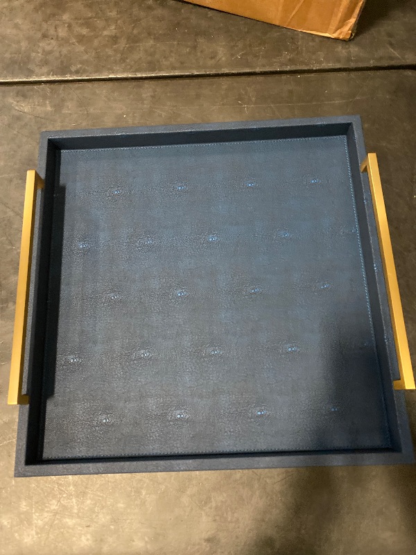 Photo 1 of Large Navy Blue Decorative Tray for Ottoman,Stylish Rectangle Coffee Table Tray with Handles,Versatile Serving Tray for Living Room and Home Decor