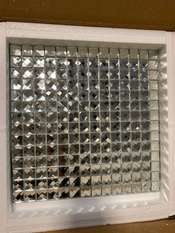 Photo 1 of Mirror Tiles Silver Bathroom Wall Sheets Crystal Diamond Mosaic Tile Backsplash Kitchen Bevel Glass Subway Home Improvement Materials [Pack of 11PCS(12x12x0.16 Inches/Each)]