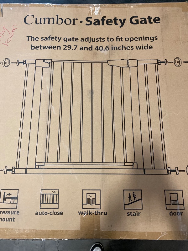 Photo 1 of Cumbor 29.7-40.6" Baby Gate for Stairs, Mom's Choice Awards Winner-Dog Gate for Doorways, Pressure Mounted Auto-Close Pet Gates for Dogs Indoor, Safety Child Gate with Easy Walk Thru Door, White