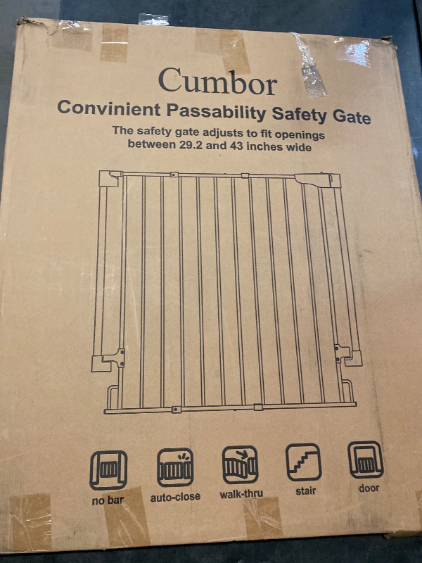 Photo 1 of Cumbor 34" Extra Tall No Bottom Bar Baby Gate for Stairs, Wall Mounted Dog Gate Indoor for Larger Pets, Expandable 29.2-43" Safety Gate for Doorways, Wide Walk Thru Door for Easy Access (White)