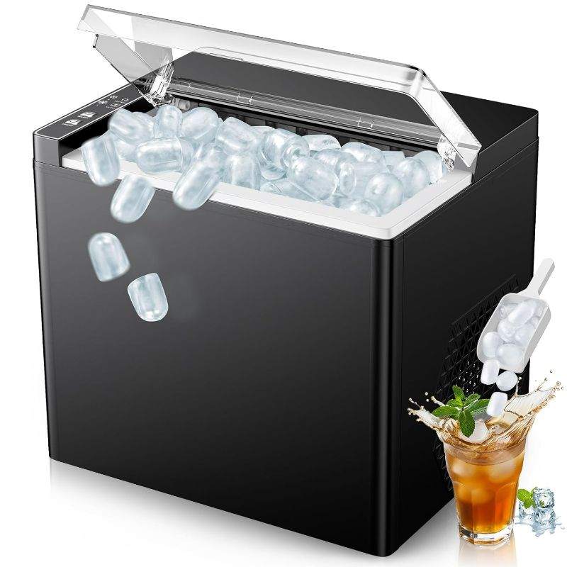 Photo 1 of Ice Makers Countertop, 9 Ice Cubes in 6 Mins Portable Ice Maker, 2 Sizes of Bullet Ice (S/L) Small Ice Machine for Home Kitchen Camping (Black)