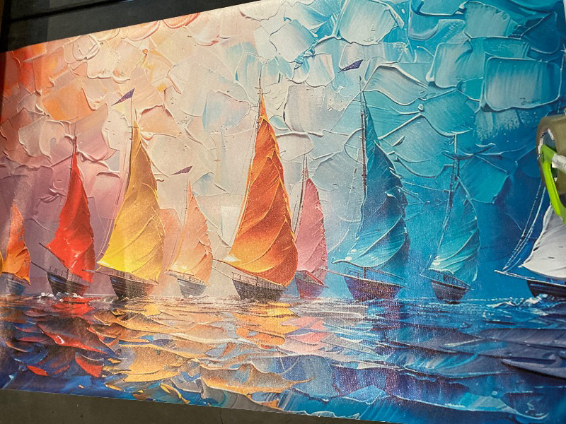 Photo 1 of An Unframed Abstract Sailboat Canvas Wall Mural Modern Ocean Landscape Wall Art Decor Simple Style Horizontal Arrangement Colorful Seascape Oil Painting Print for Home Office Living Room Bedroom Unframed (70*140cm Unframed)