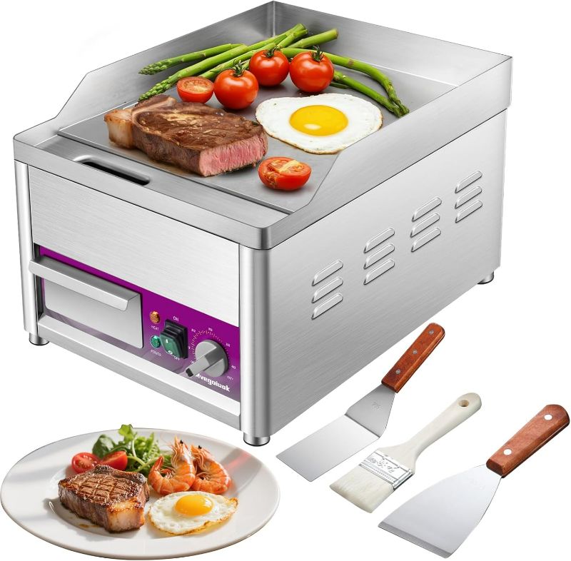 Photo 1 of Mvegoiuok Commercial Electric Griddle 14 Inch Stainless Steel Table Top Griddle 1800W Indoor Grill Electric Flat Top Grill Smokeless
