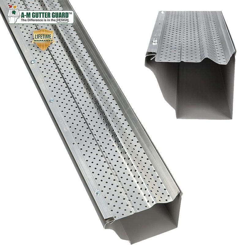 Photo 1 of A-M Gutter Guard - Heavy Duty Lifetime Quality Aluminum Leaf & Debris Protection for 5-inch and 6-inch (5 Inch-200 Feet, Mill Finish) - Made in The USA