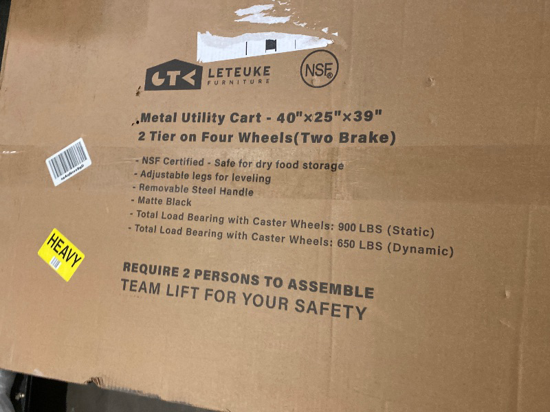Photo 1 of Leteuke 2 Tier Utility Cart with Wheels, NSF Certified 900LBS Capacity Heavy Duty Rolling Utility Carts with Handle Bar, Commercial Grade Metal Serving Storage Cart for Warehouse Garage Kitchen, Black