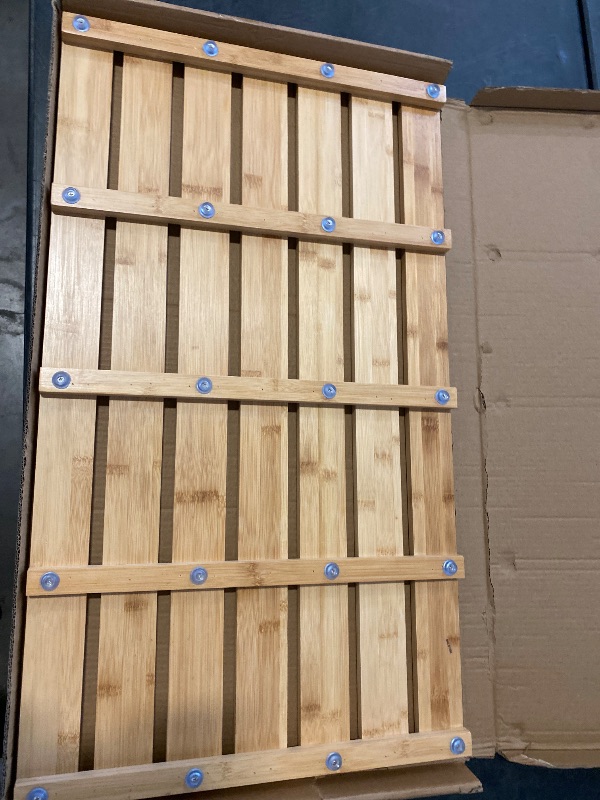 Photo 1 of Bamboo Wooden Bath Floor Mat for Luxury Shower - Non-Slip Bathroom Waterproof Carpet for Indoor or Outdoor Use (31.3 x 18.1 x 1.5 Inches)