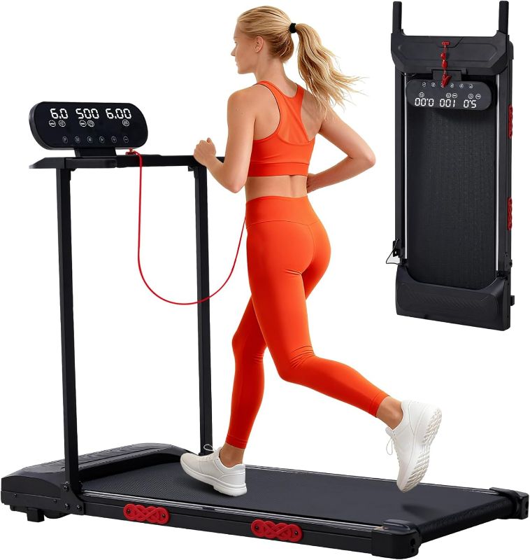 Photo 1 of Electric Walking Pad with Handle Bar, 3.5HP Compact Walking Pads Treadmill with Handles, 0.6-10.0MPH Portable Small Treadmills for Home Office Apartment Small Spaces, 400LBS with Big Screen