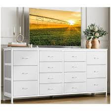 Photo 1 of 14 Drawer Dresser, 63 Inch Dresser TV Stand with Power Outlet for 65 70 75 Inch TV, Long Fabric Dresser Entertainment Center for Bedroom, Closet, Living Room, Entryway
