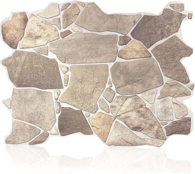 Photo 1 of CONCORD WALLCOVERINGS ™ Retro-Art 3D Faux Stone Wall Panels, Pack of 10, Grey Beige Brown Wild Boulder, Lightweight PVC Sheets 17.5" x 23.75" (44.5cm x 60.3cm), Rock Tiles - Covers 28.86Sq Ft (2.7m2)