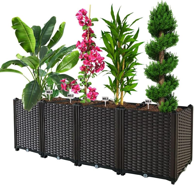 Photo 1 of Planter Boxes Outdoor with Drain Outlet Garden Boxes Outdoor Raised Garden Bed for Vegetable Planter Box Heat and Frost Resistance Planters, Brown